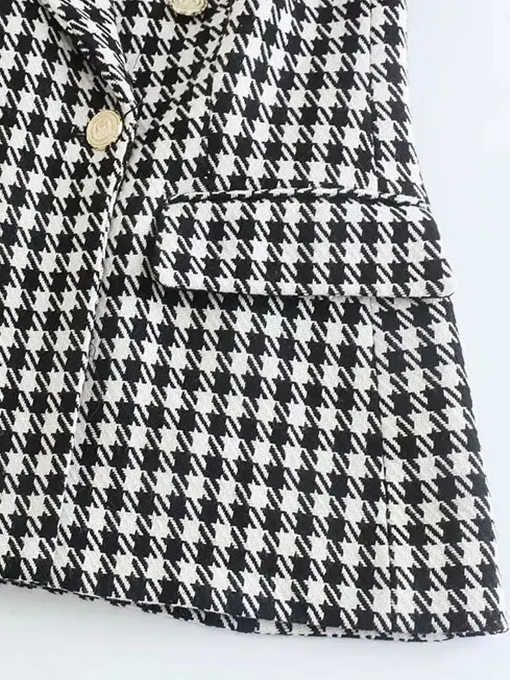 Camille Cannes | Blazer Femme Pied-de-Poule Vintage, Double Boutonnage, Élégant