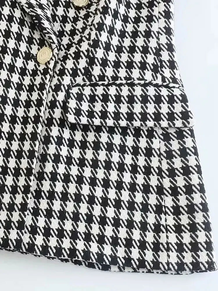 Camille Cannes | Blazer Femme Pied-de-Poule Vintage, Double Boutonnage, Élégant