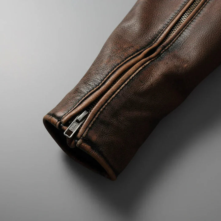 EDMOND | Blouson café racer en cuir patiné — épaules matelassées