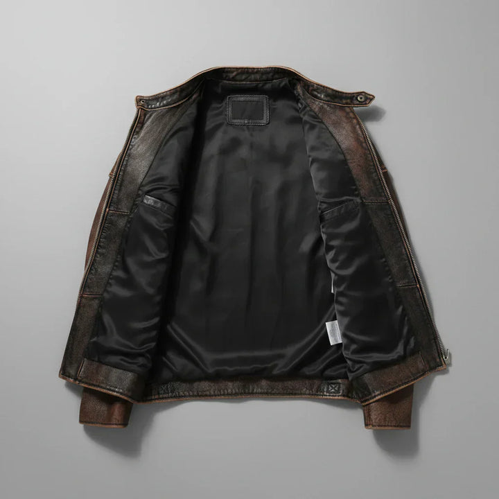 EDMOND | Blouson café racer en cuir patiné — épaules matelassées