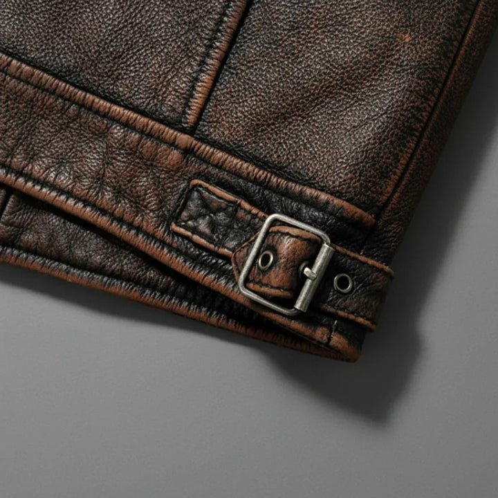 EDMOND | Blouson café racer en cuir patiné — épaules matelassées
