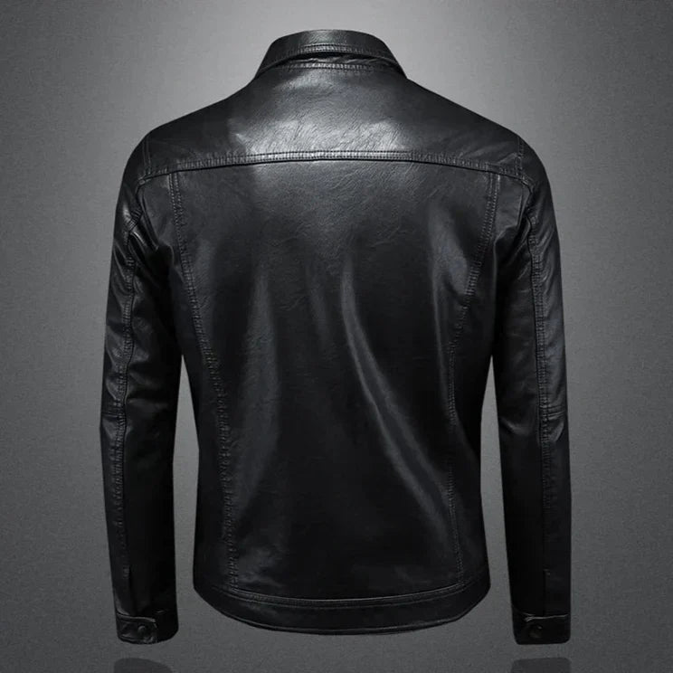 CHRISTOPHE | Veste trucker en cuir grainé — boutonnage pression