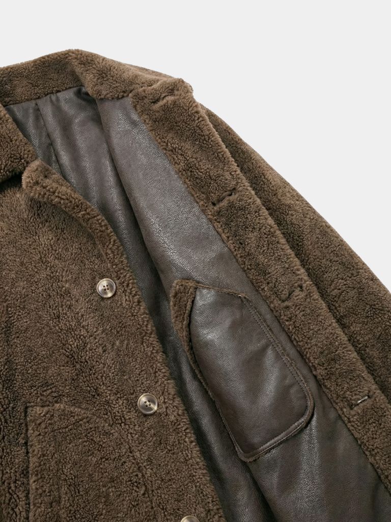 TIMOTHÉE | Manteau réversible cuir et mouton — col cranté et finition premium