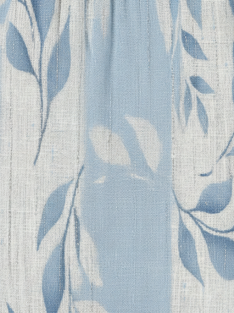 Solène | Robe midi fluide à motifs feuillage bleu