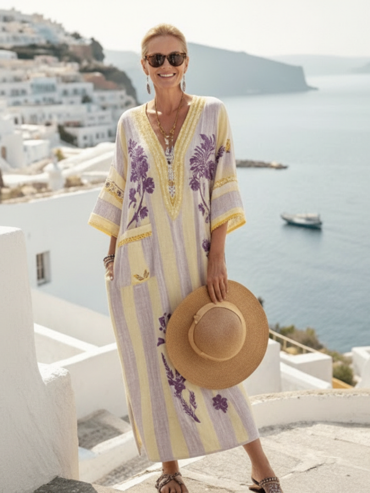 Aurelia | Robe maxi fluide à imprimé floral rayé