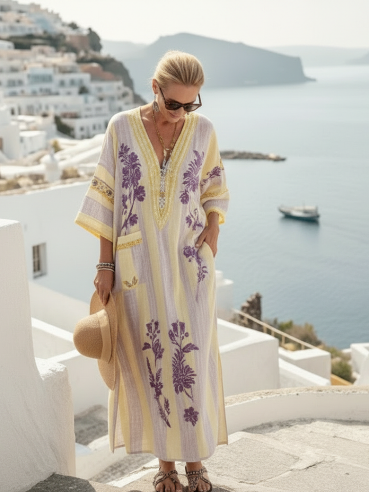 Aurelia | Robe maxi fluide à imprimé floral rayé