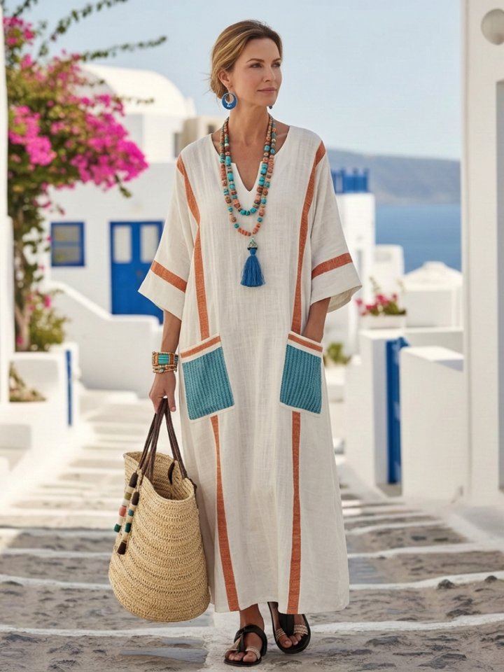Noemi | Robe maxi fluide à décolleté en V avec poches