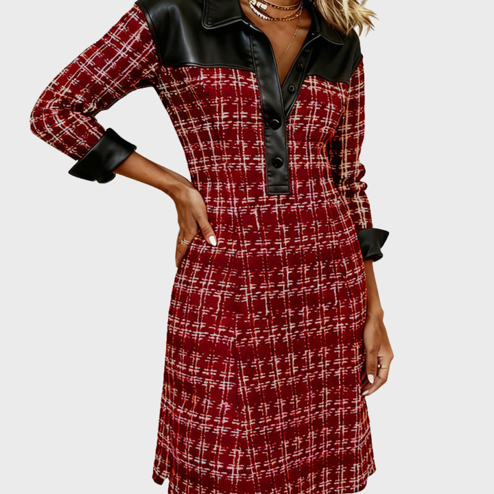 Camille Cannes | Robe Patchwork à Motif Pied-de-Poule