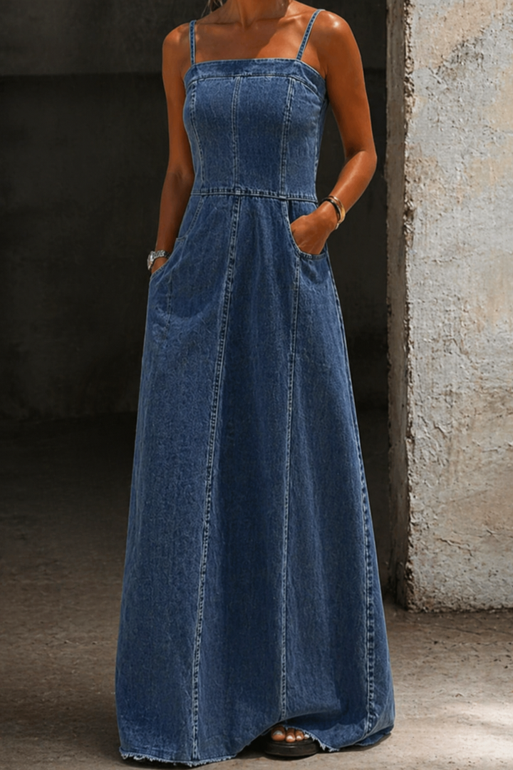 CÉLESTE | Robe Longue en Jean Délavé Acide