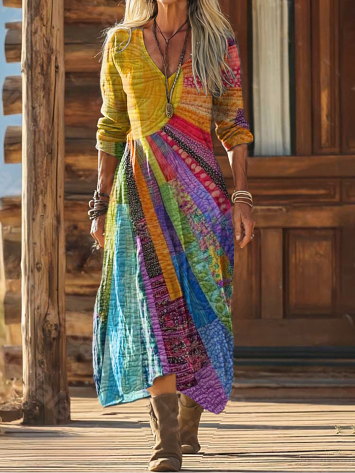 Élodie | Robe patchwork multicolore esprit bohème chic