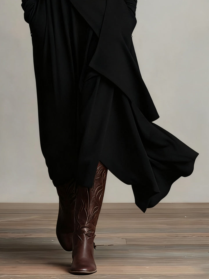 Robe Amélie | Drapé Asymétrique & Col Montant - Élégance Bohème
