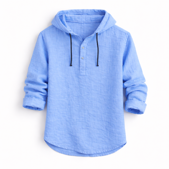VICTOR | Chemise à capuche en lin — col henley, trois boutons