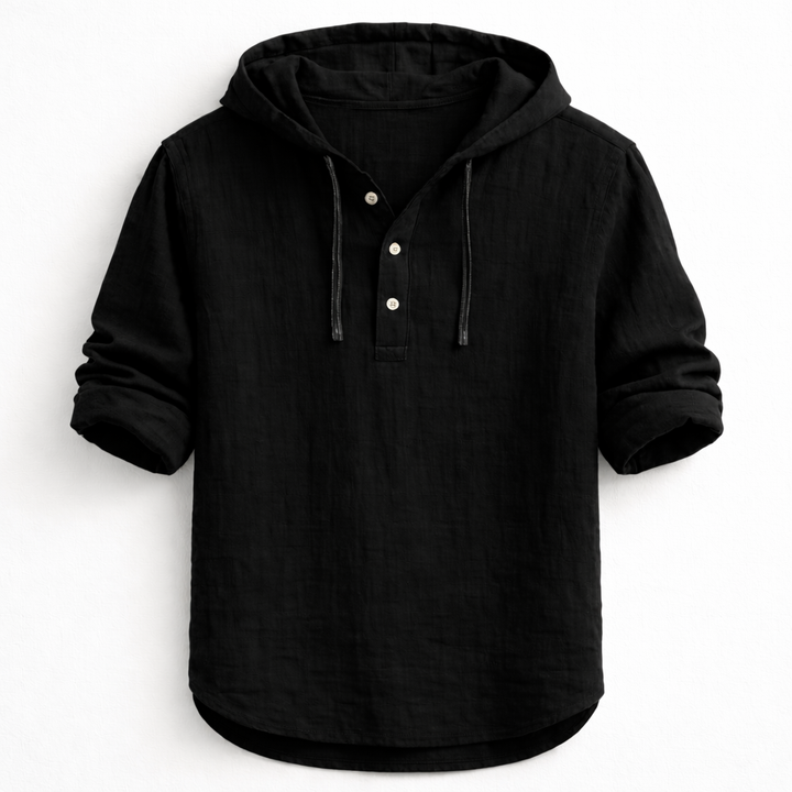 VICTOR | Chemise à capuche en lin — col henley, trois boutons