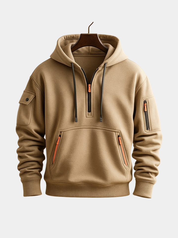 SWEAT À CAPUCHE EN MOLLETON À DEMI-ZIP POUR HOMME
