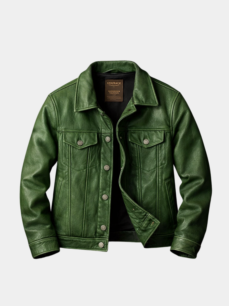 FRANÇOIS | Veste trucker en cuir — double poche poitrine