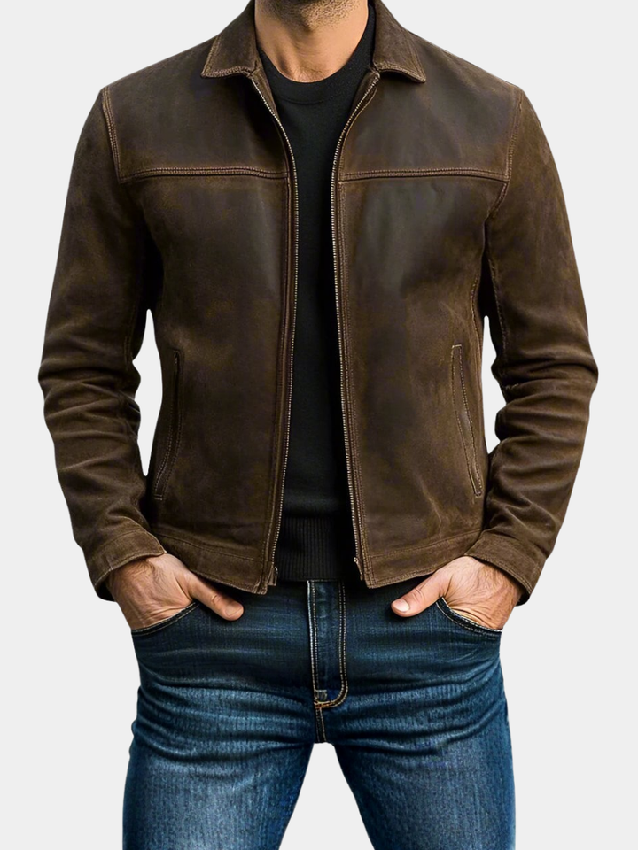 ANTOINE | Veste en cuir velours — col chemise