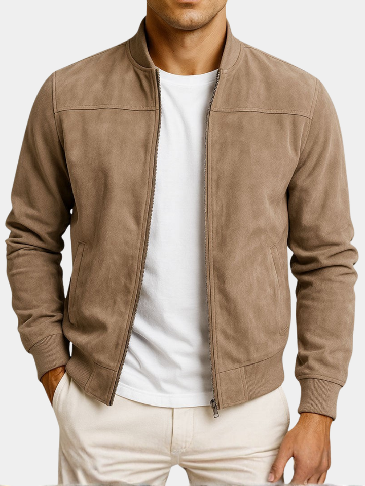 ALAIN | Blouson en daim — col, poignets et base côtelés