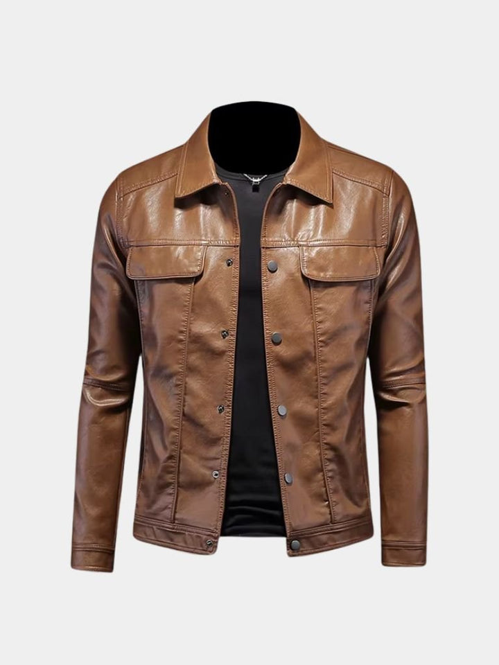 OCTAVE | Blouson en cuir véritable à finition vieillie — esprit moto
