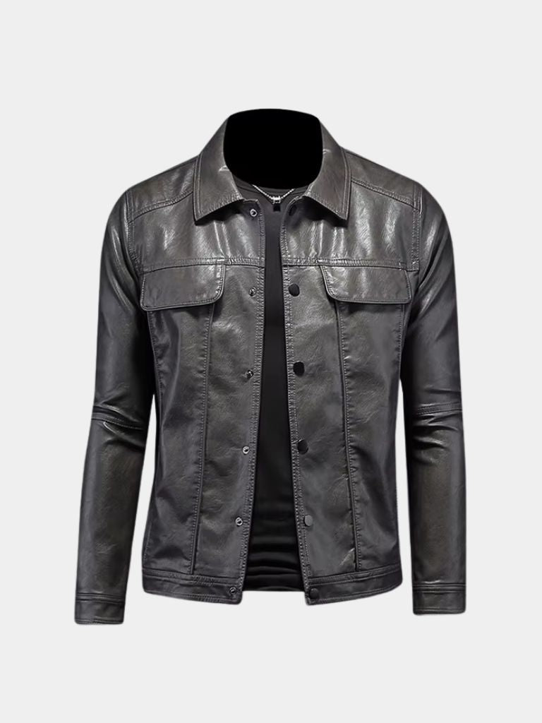 OCTAVE | Blouson en cuir véritable à finition vieillie — esprit moto