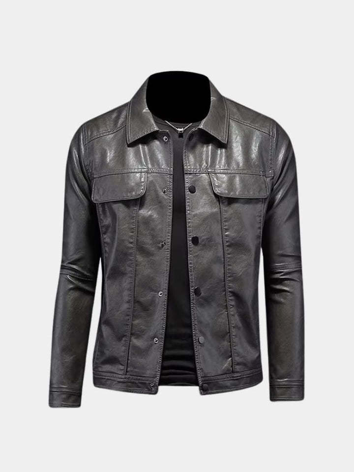OCTAVE | Blouson en cuir véritable à finition vieillie — esprit moto