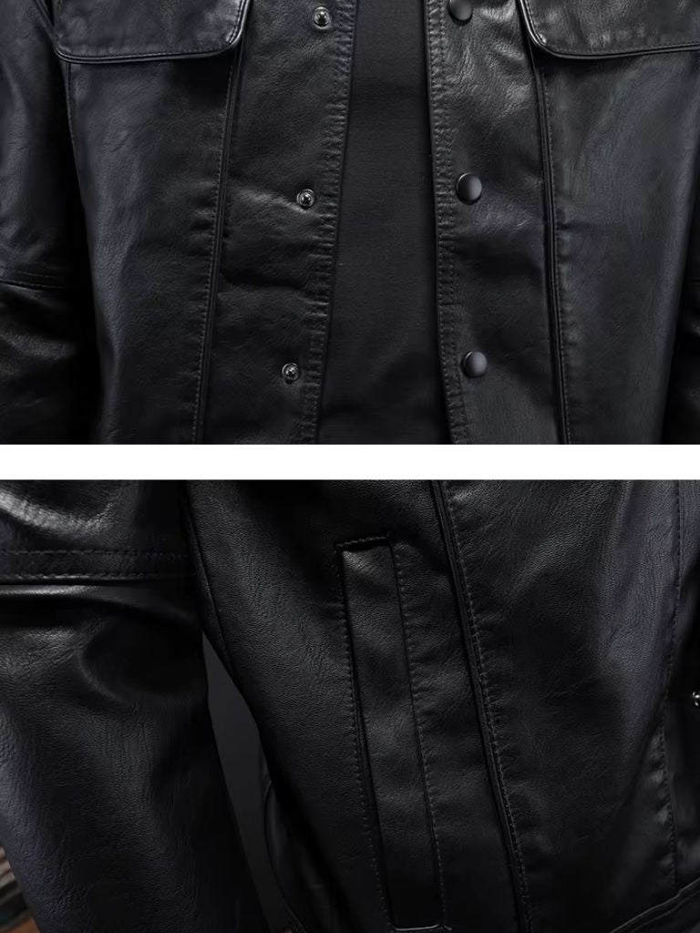 OCTAVE | Blouson en cuir véritable à finition vieillie — esprit moto