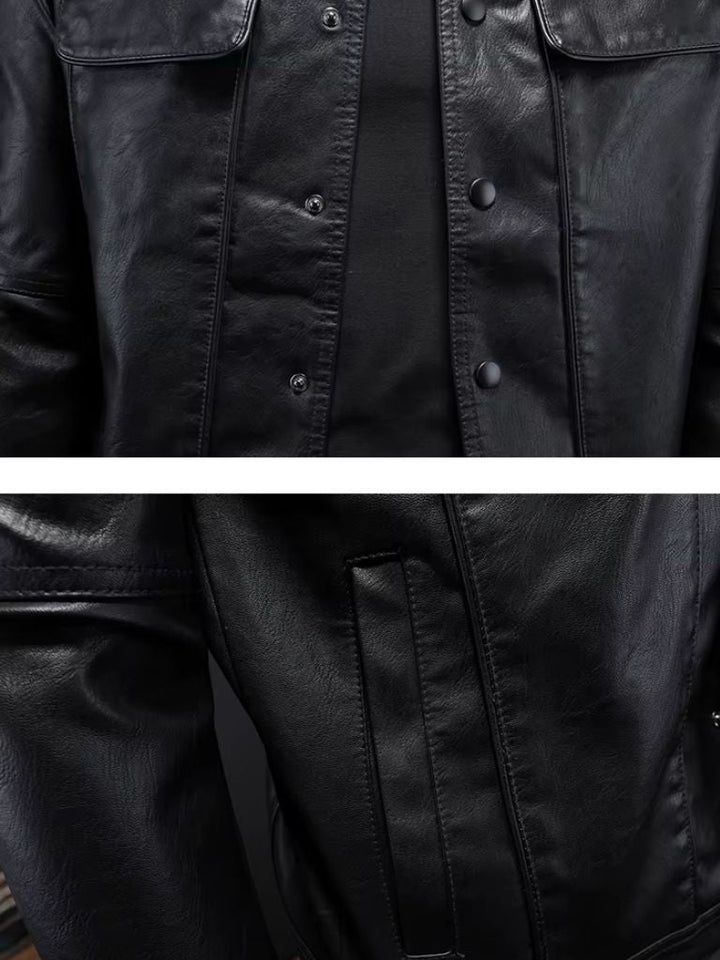OCTAVE | Blouson en cuir véritable à finition vieillie — esprit moto