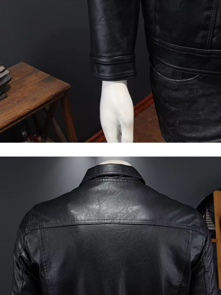 OCTAVE | Blouson en cuir véritable à finition vieillie — esprit moto