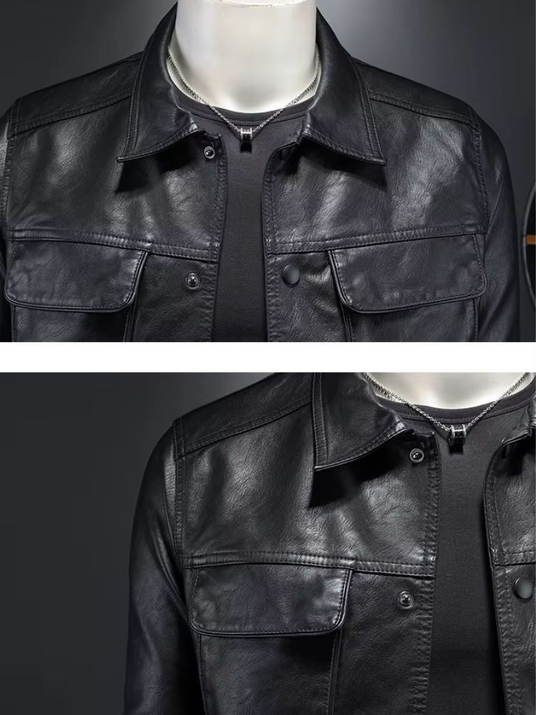 OCTAVE | Blouson en cuir véritable à finition vieillie — esprit moto