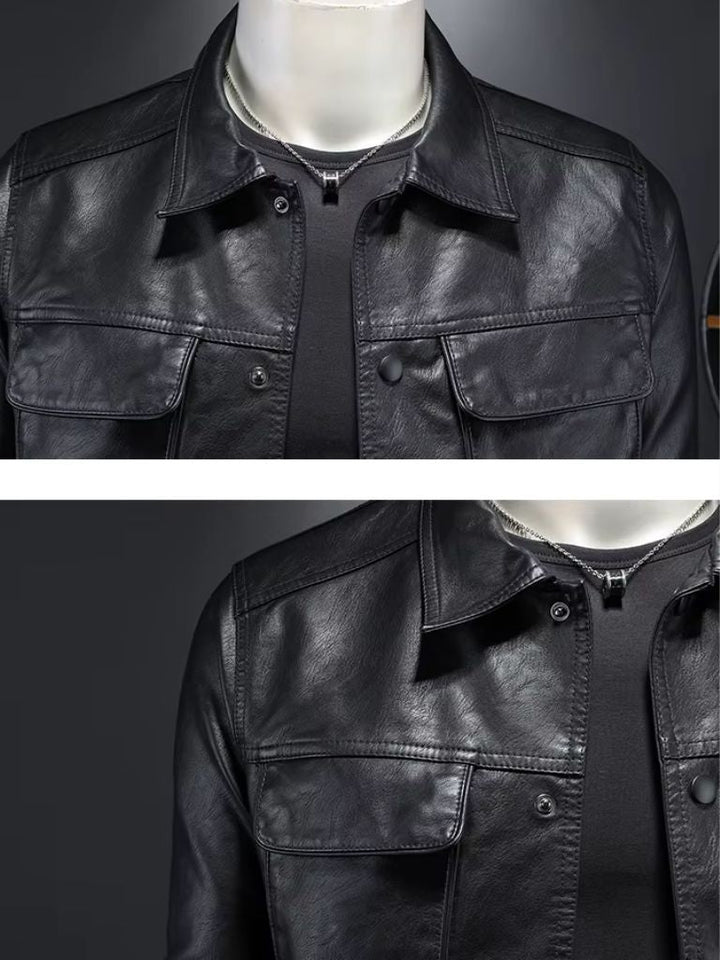 OCTAVE | Blouson en cuir véritable à finition vieillie — esprit moto