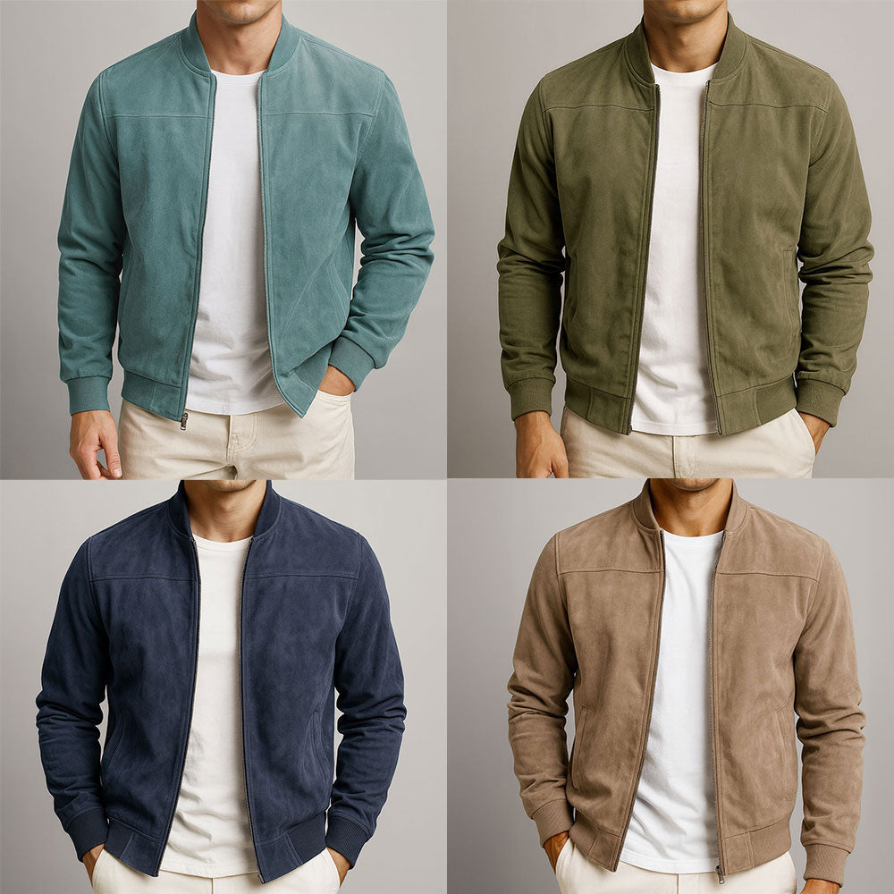 ALAIN | Blouson en daim — col, poignets et base côtelés