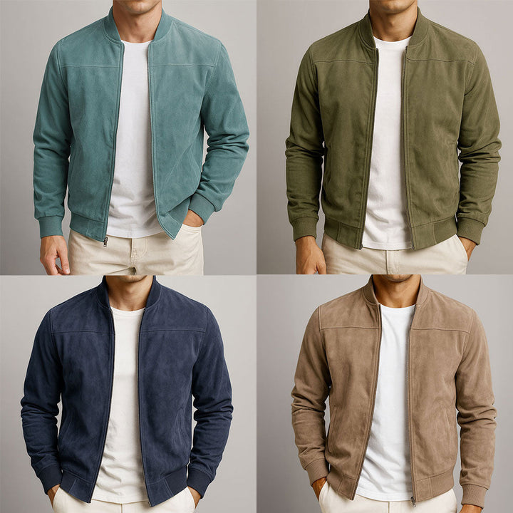 ALAIN | Blouson en daim — col, poignets et base côtelés