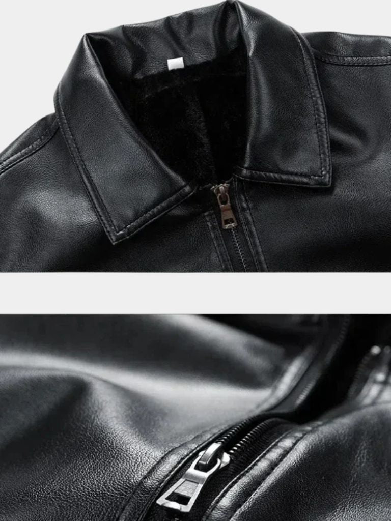 GASPARD | Blouson en cuir véritable — col cranté et zip frontal
