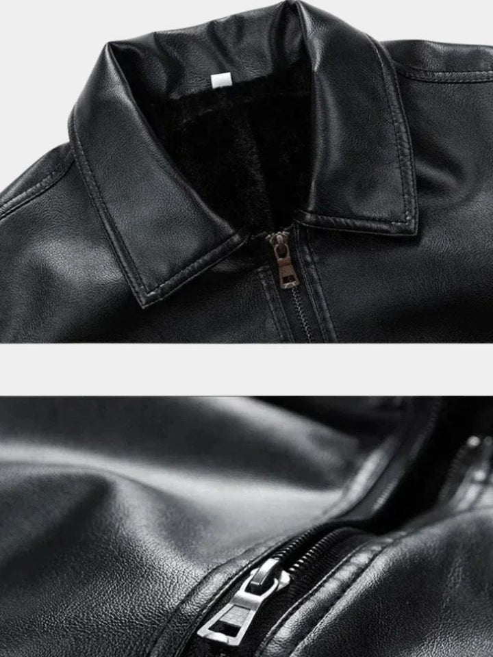 GASPARD | Blouson en cuir véritable — col cranté et zip frontal