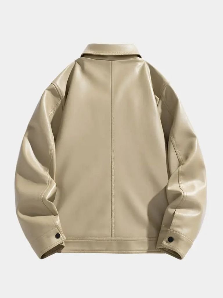 GASPARD | Blouson en cuir véritable — col cranté et zip frontal