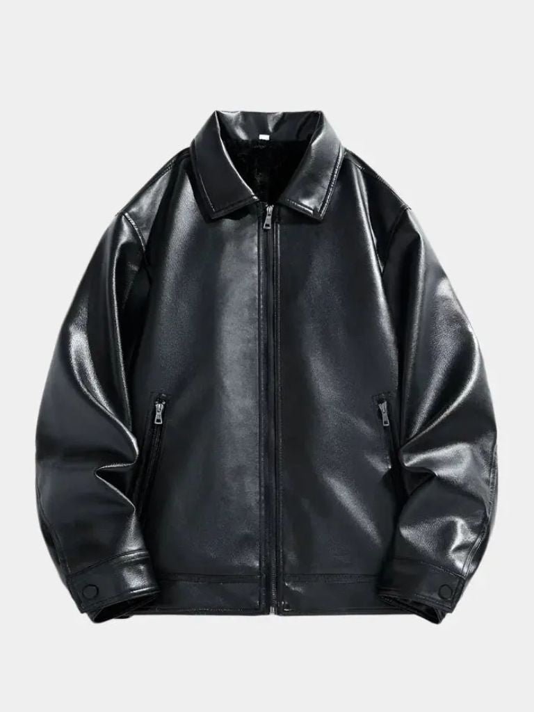 GASPARD | Blouson en cuir véritable — col cranté et zip frontal