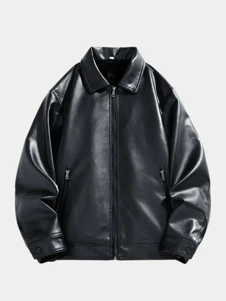 GASPARD | Blouson en cuir véritable — col cranté et zip frontal