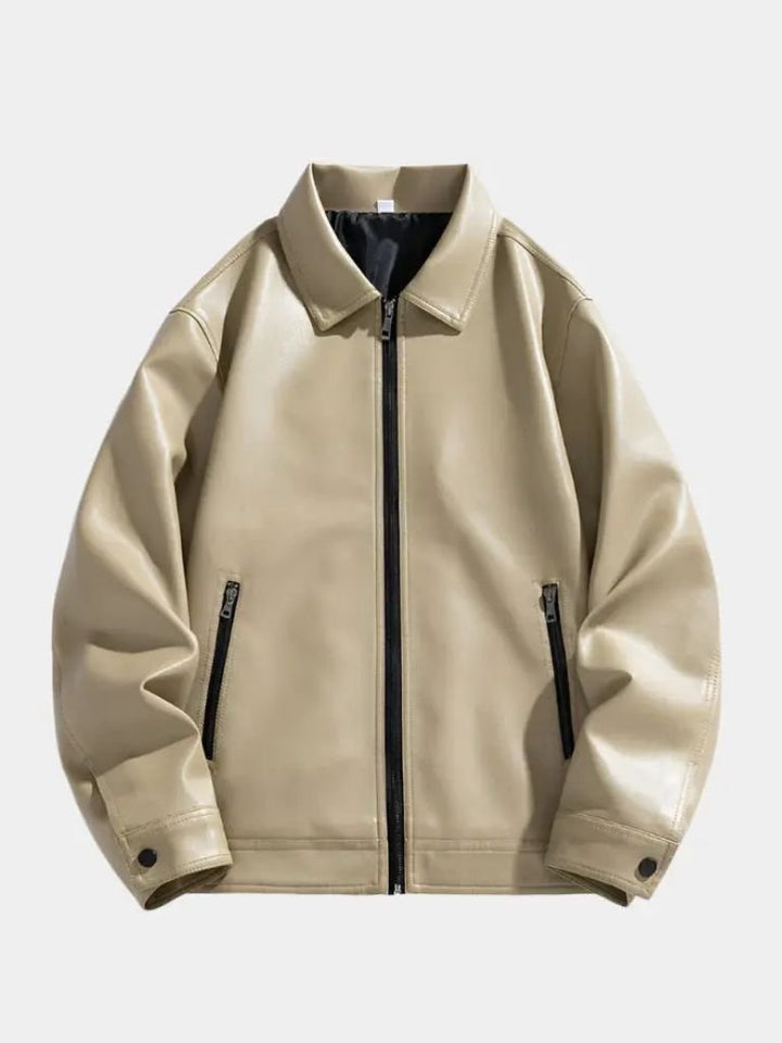 GASPARD | Blouson en cuir véritable — col cranté et zip frontal