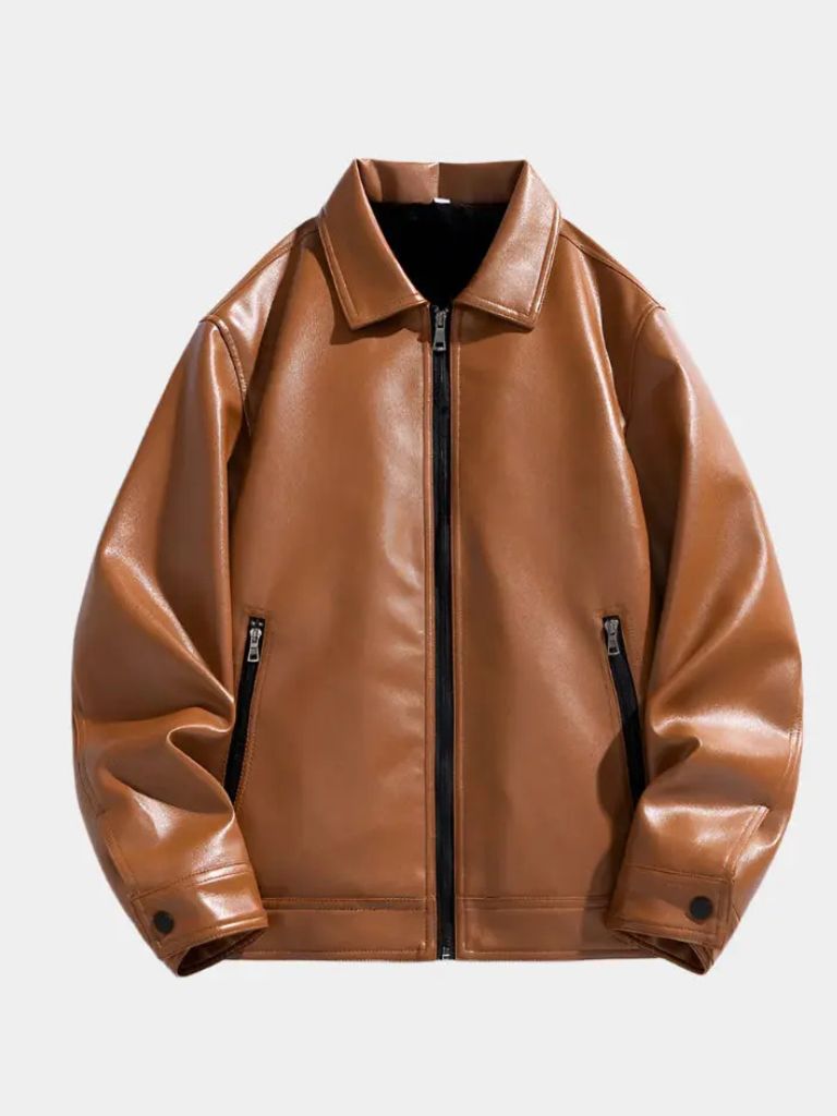 GASPARD | Blouson en cuir véritable — col cranté et zip frontal