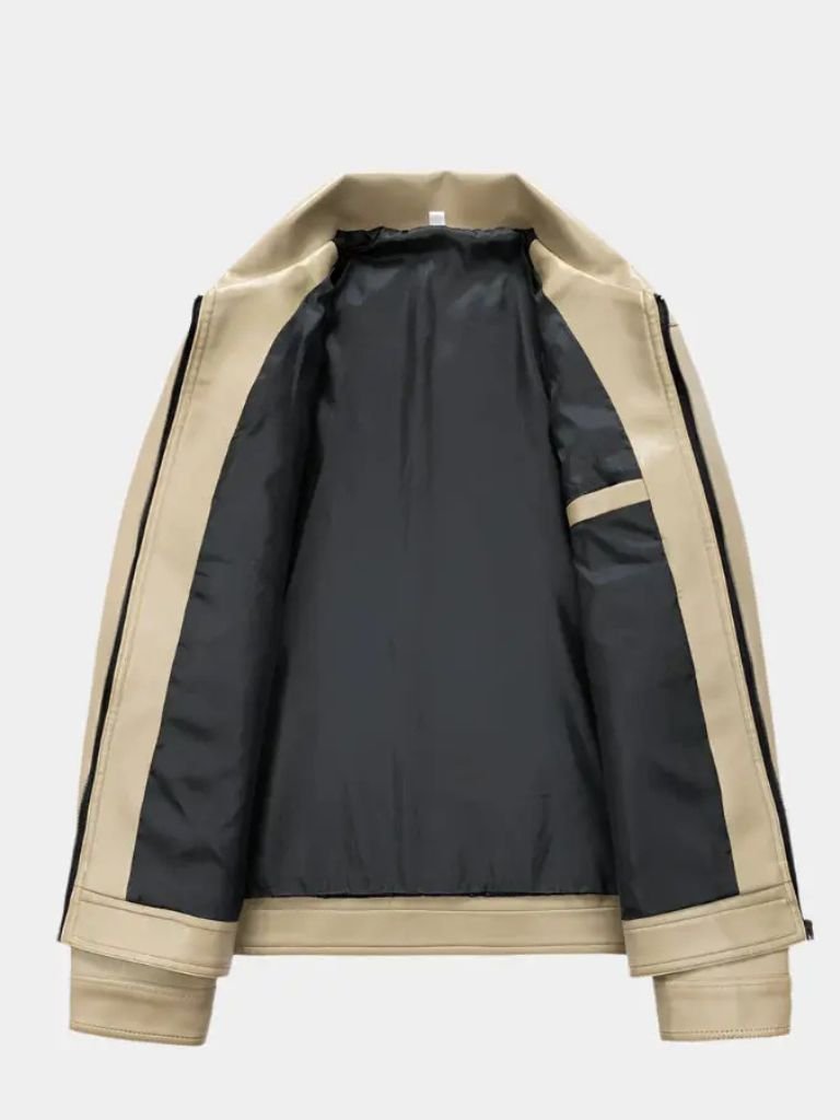 GASPARD | Blouson en cuir véritable — col cranté et zip frontal