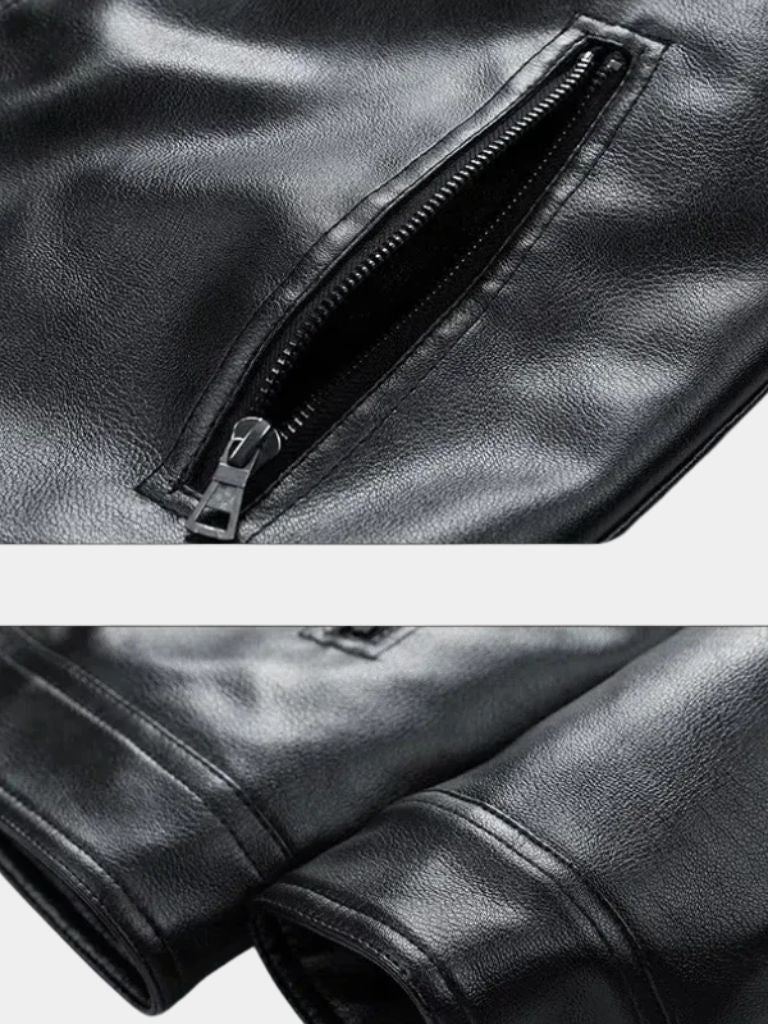 GASPARD | Blouson en cuir véritable — col cranté et zip frontal