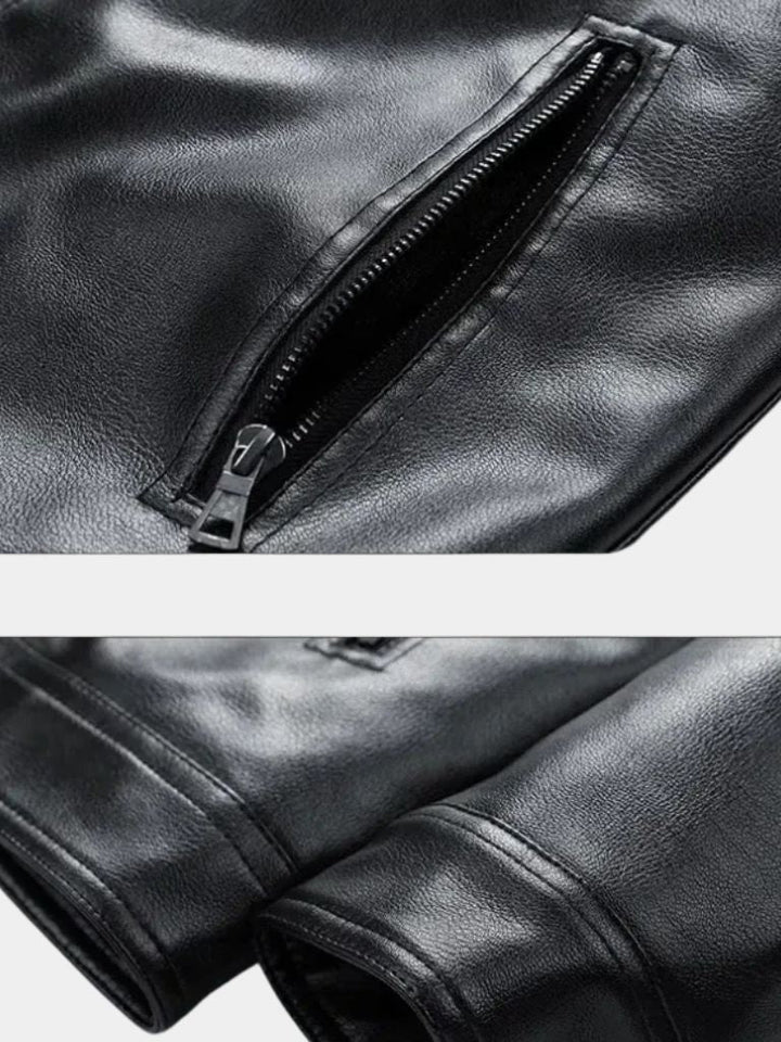 GASPARD | Blouson en cuir véritable — col cranté et zip frontal