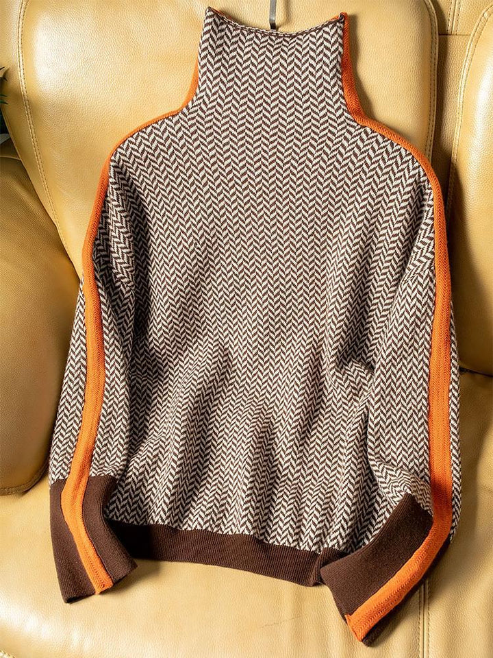 Clémence | Pull graphique en cachemire col montant