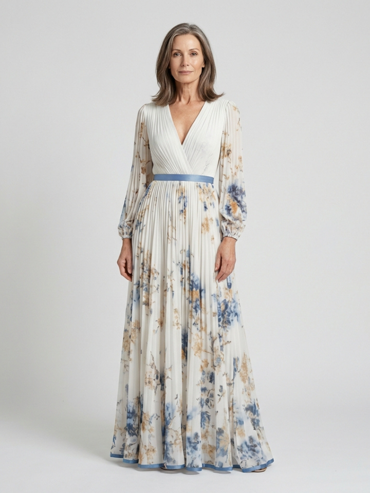 Lavinia | Robe Maxi à Fleurs à Manches Longues et Décolleté en V