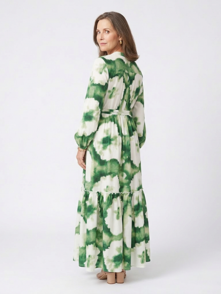 Sabine | Robe Maxi à Manches Longues avec Ceinture et Volants
