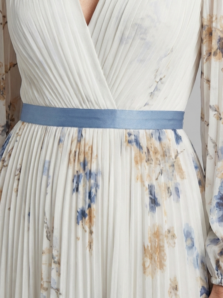 Lavinia | Robe Maxi à Fleurs à Manches Longues et Décolleté en V