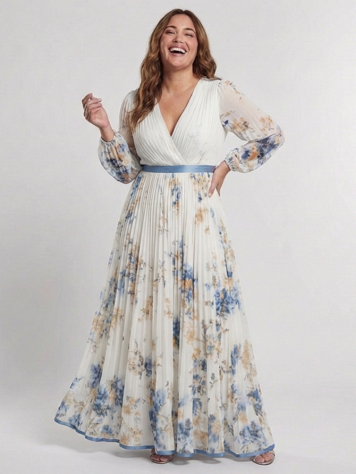 Lavinia | Robe Maxi à Fleurs à Manches Longues et Décolleté en V