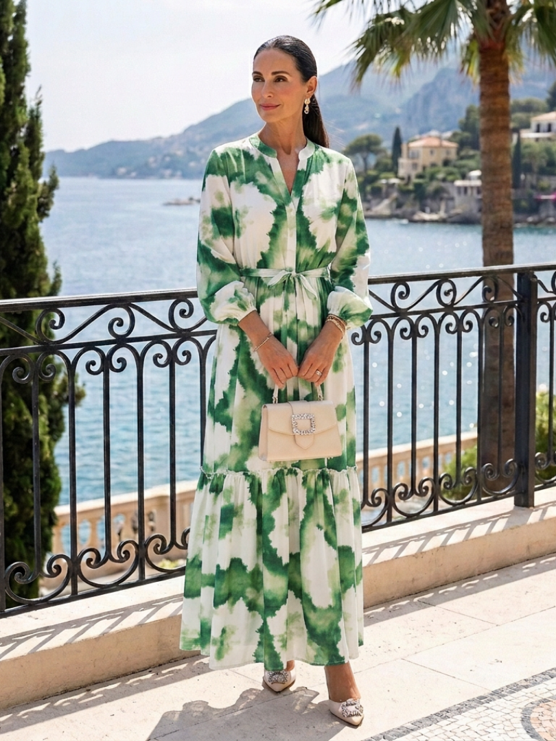 Sabine | Robe Maxi à Manches Longues avec Ceinture et Volants