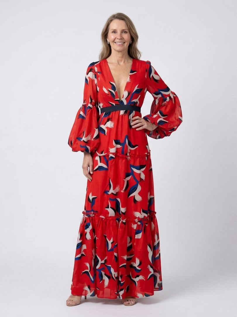 Isolde | Robe Maxi à Encolure en V et Ceinture à Nouer