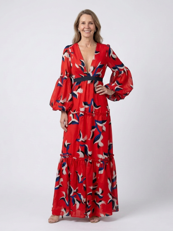 Isolde | Robe Maxi à Encolure en V et Ceinture à Nouer