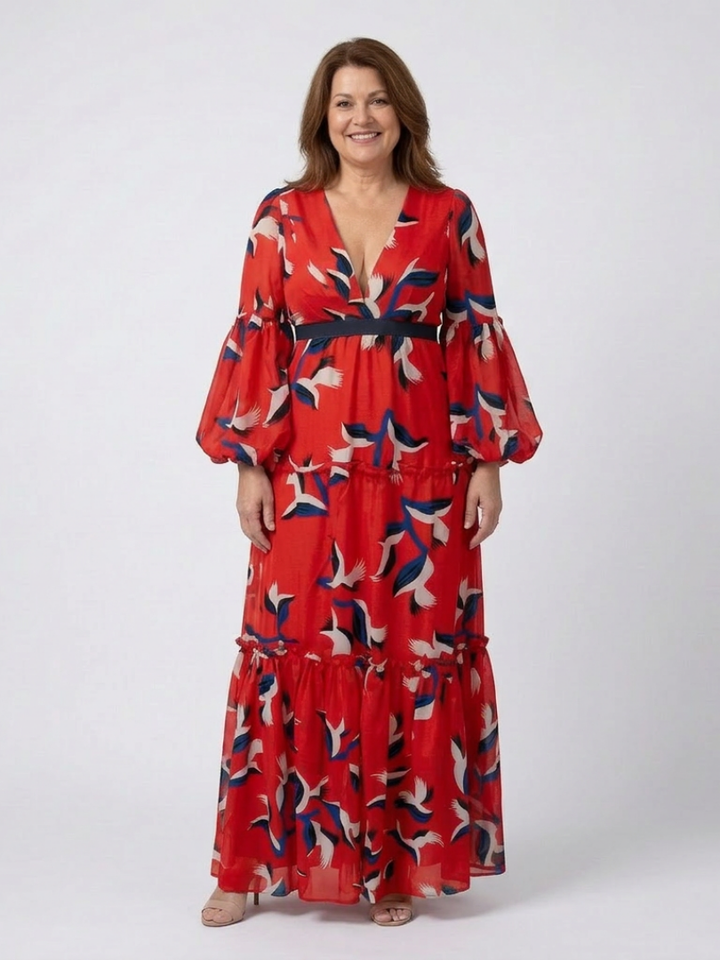 Isolde | Robe Maxi à Encolure en V et Ceinture à Nouer